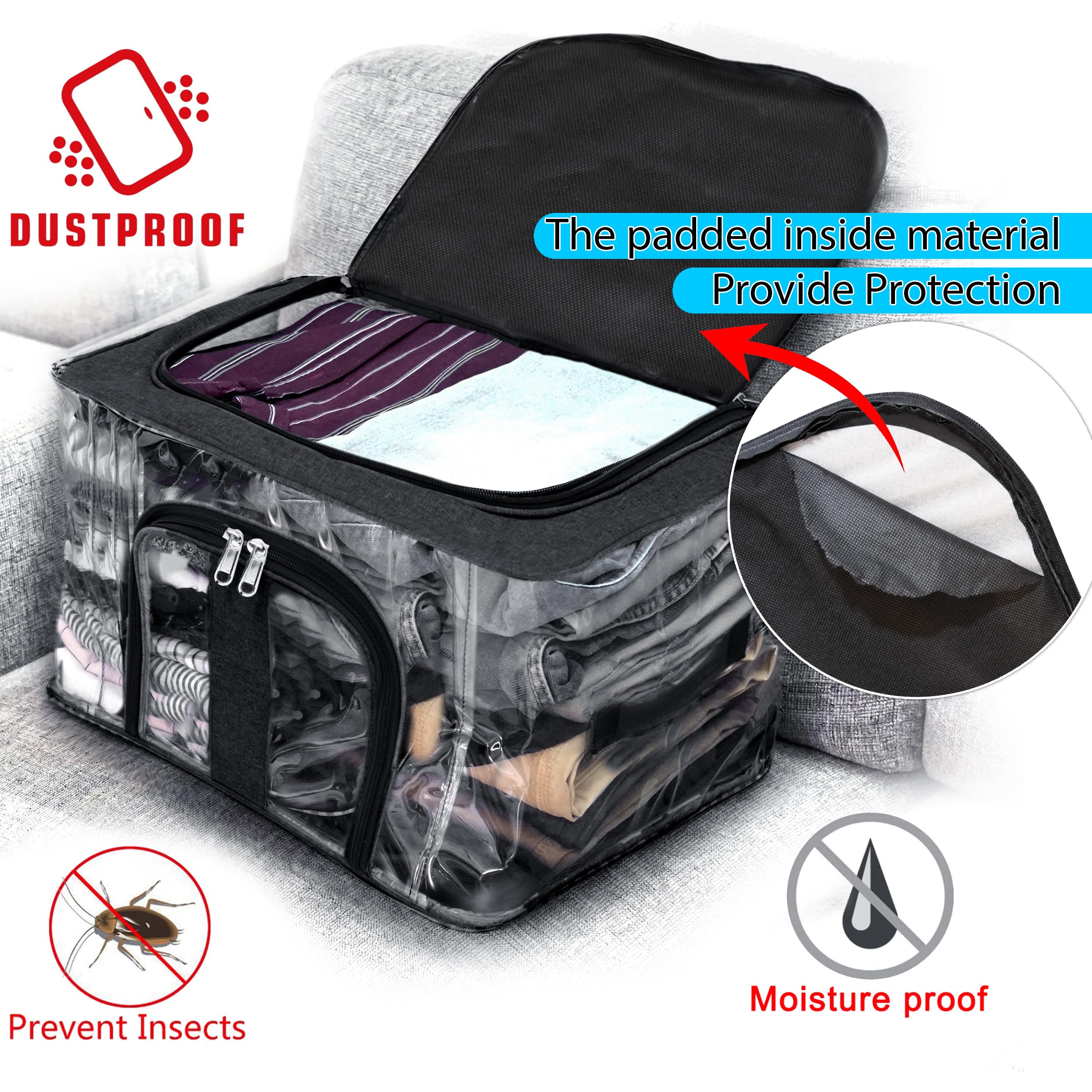 Storite 3 Pack Nylon 33 L Pvc Transparent Moisture Proof Storage Box For Clothes Closet Wardrobe Organizer Saree Bags For Clothe